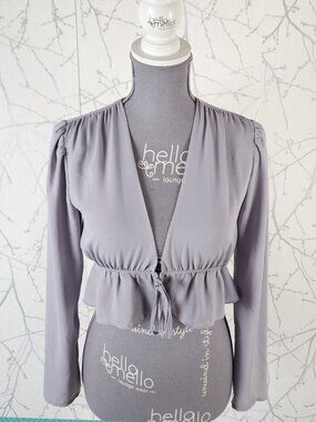 Sunday Best Lavender Tie Front Peplum Cropped Blouse